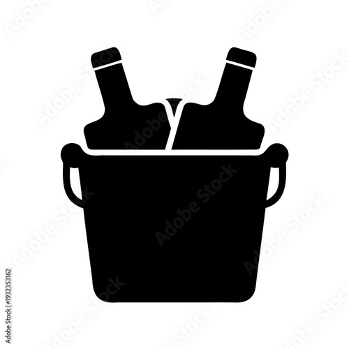 Elegant black and white depiction of two wine bottles in an ice bucket