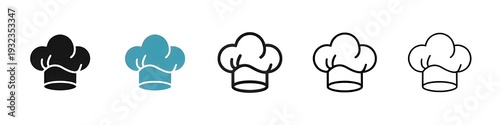 Chef Hat Icon Set in Solid, Gradient and Outline Styles on White Background. Thin line customizable illustration. Contour symbol. Vector isolated outline drawing. Editable stroke