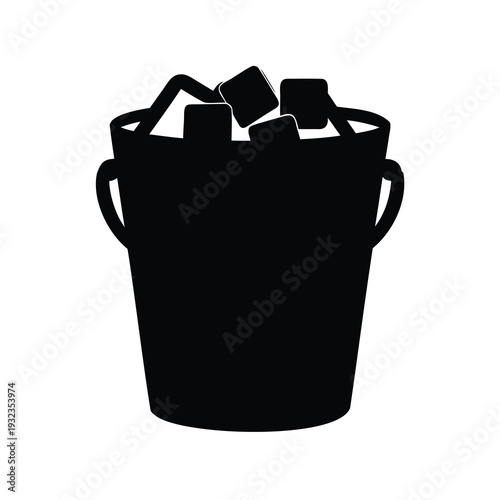 Black silhouette of ice bucket overflowing with ice cubes for chilling drinks