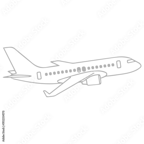 Outline illustration of a commercial airplane in flight, conveying travel and transportation