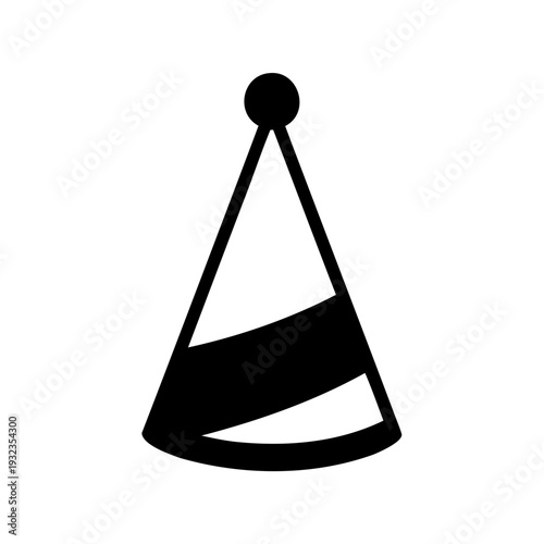 Stylized black party hat with a pompom for festive celebrations