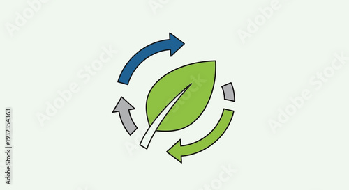 Circular economy and sustainability icon with green leaf and recycling arrows