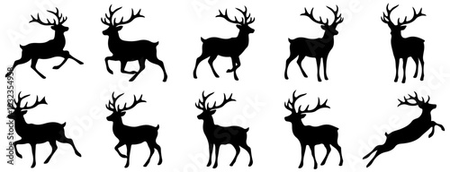 Set of Stag Deer Silhouettes in Various Poses