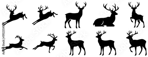 Set of Ten Deer and Reindeer Silhouettes