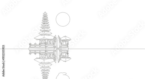 Detailed Architectural Illustration of Temple Building.