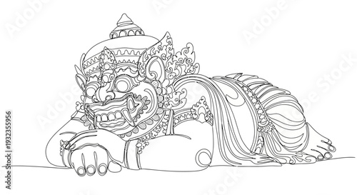 Detailed Line Drawing of Mythical Creature Statue.