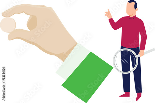 A man uses a magnifying glass to inspect a tennis ball held in his other hand, emphasizing his curiosity.