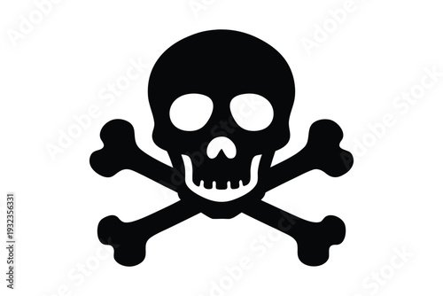 Skull and crossbones silhouette vector, pirate danger symbol