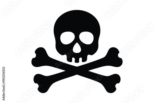 Skull and crossbones silhouette vector, pirate danger symbol