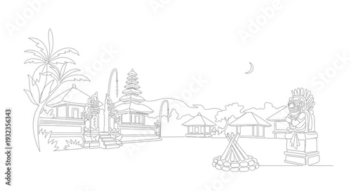Traditional Balinese Temple Architecture Sketch 1.