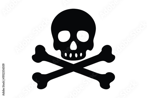 Skull and crossbones silhouette vector, pirate danger symbol
