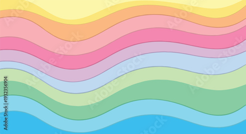 A colorful, layered, wavy abstract design in various pastel hues
