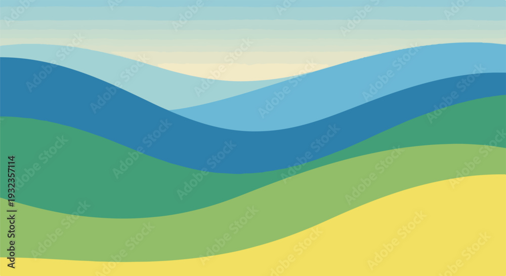 Fototapeta premium A colorful, minimalist landscape featuring layered hills and a gradient sky