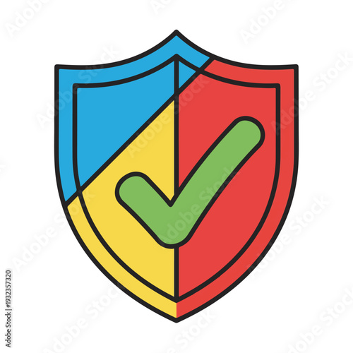 A colorful shield icon featuring a checkmark symbol and four segments