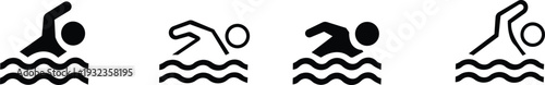 Swimmer sign icons set. Swimming on water with waves symbol collection. Swimming icon line and flat style - stock vector. isolated on transparent background