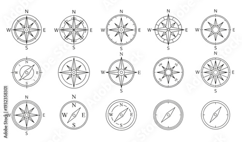 A collection of various compass designs and symbols in a vector graphic format
