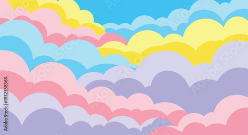 A colorful, whimsical, and abstract illustration of layered clouds