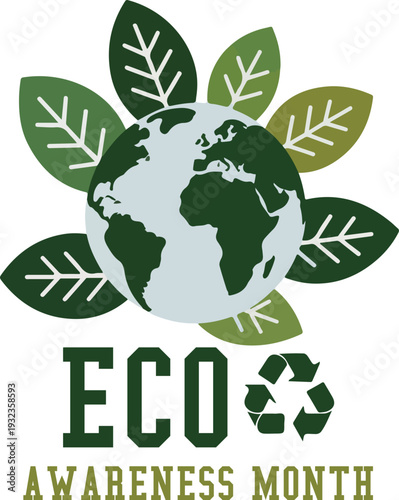 Eco awareness month logo with globe and green leaves design