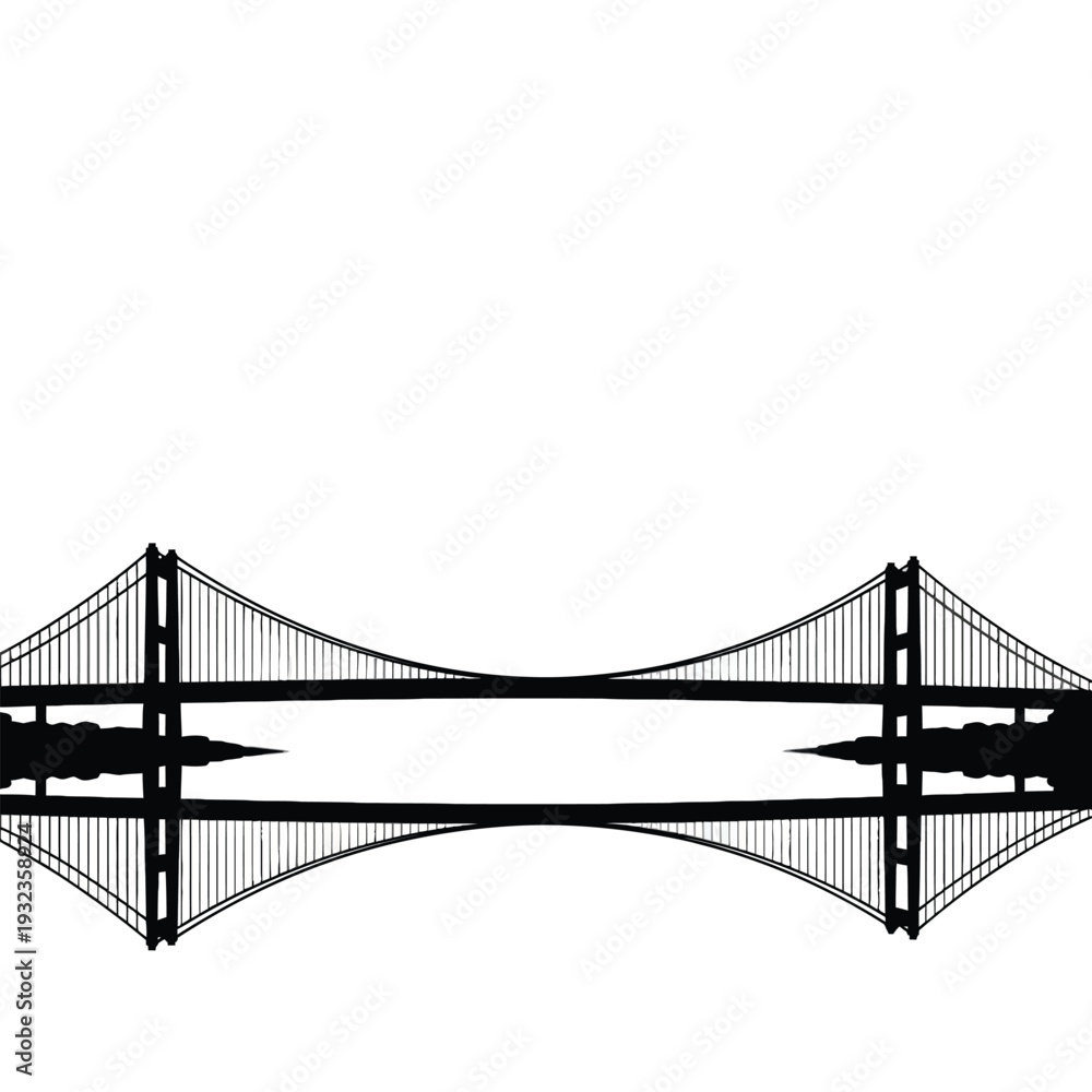 Fototapeta premium Modern suspension bridge silhouette in black