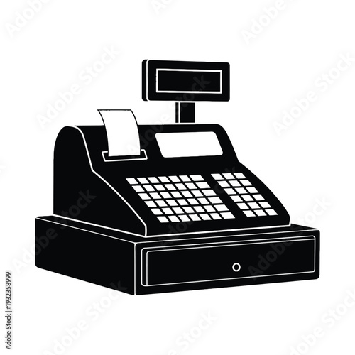 Modern cash register with keyboard and receipt printer