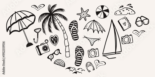 Summer vacation doodles a collection of beach themed illustrations