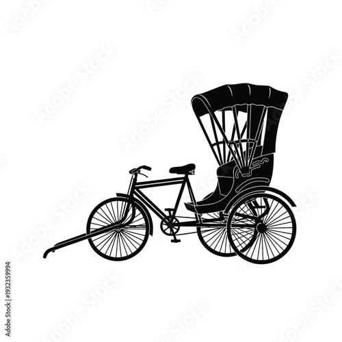 Vintage tricycle taxi silhouette for urban transportation and tourism