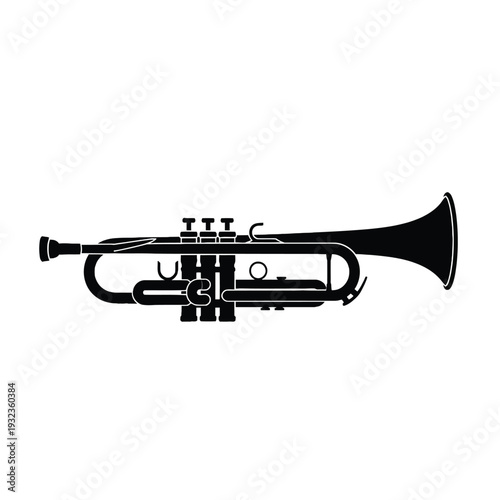 Elegant black trumpet illustration on white background
