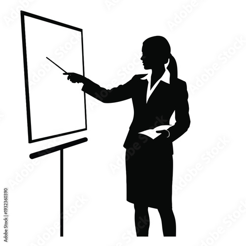 Confident businesswoman presenting on whiteboard in professional setting