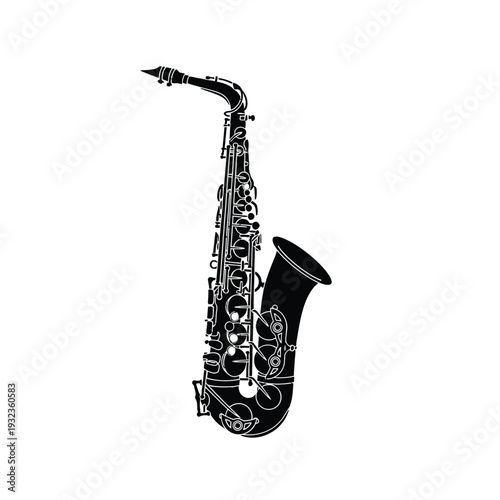 Elegant black saxophone illustration on white background