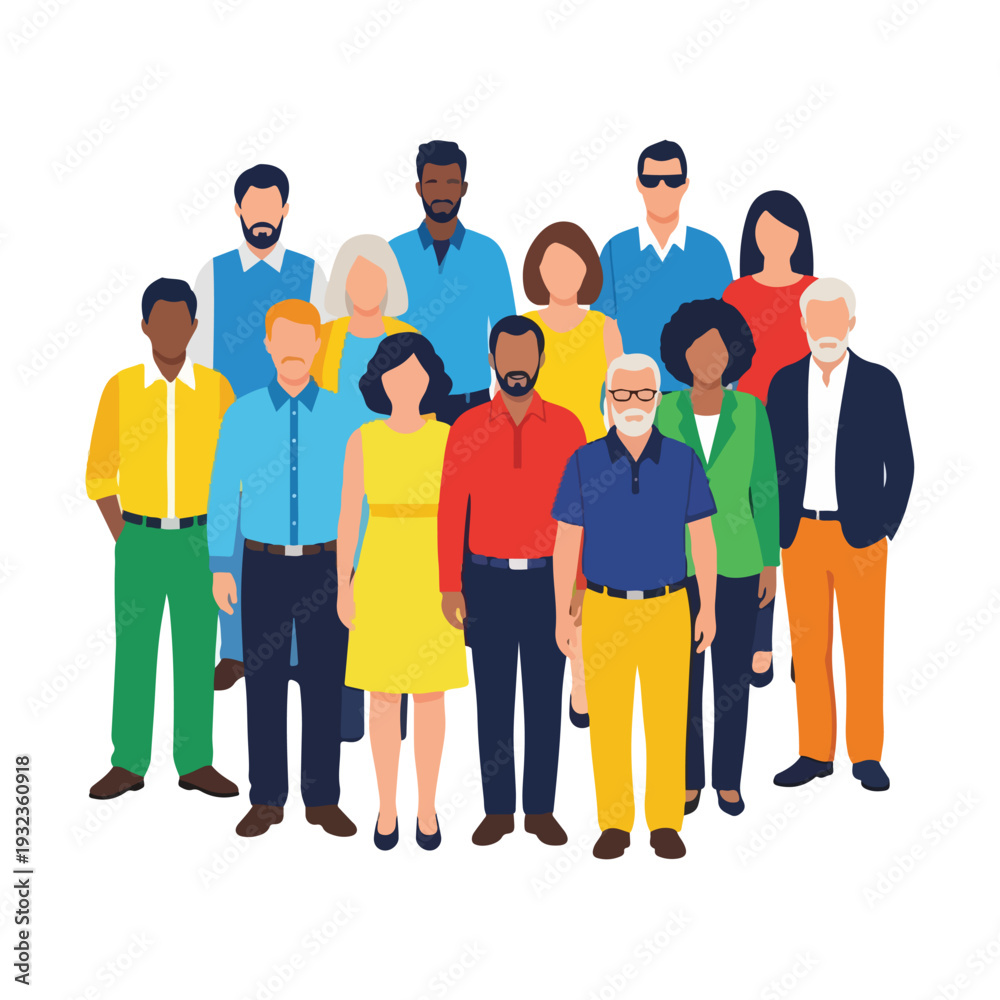 Fototapeta premium A diverse group of people from various backgrounds, depicted as illustrations