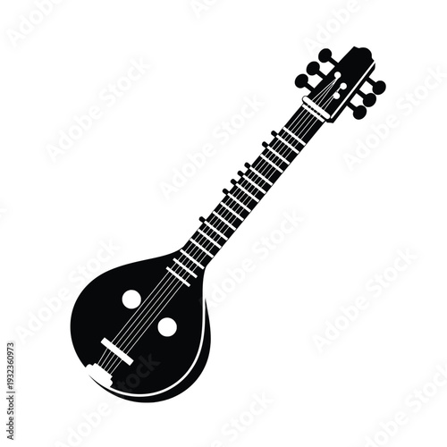 Elegant sitar silhouette for music and cultural designs
