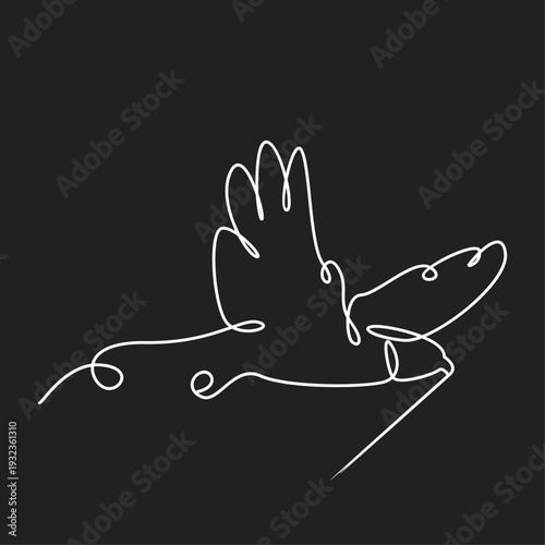 Minimalist One Line Drawing of a Flying Bird. Continuous Line Art of a Dove Symbolizing Peace and Freedom.