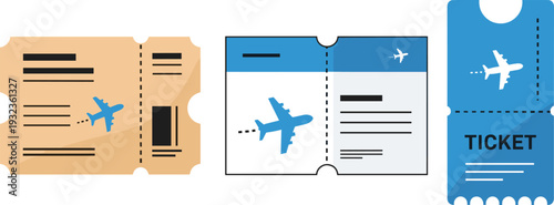 Airline Boarding Pass and Travel Ticket Vector Set for Flight Booking, Tourism, and Vacation Planning Designs