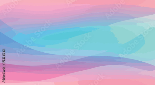 A dreamy abstract watercolor landscape with pink, blue, and teal hues