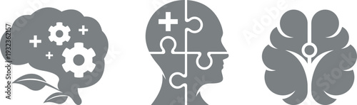 Human mind concept silhouette set. Psychology, emotion and thinking silhouette collection.