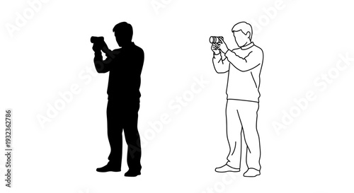 Two people taking photos Vector
