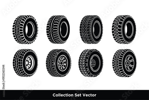 Realistic Car Rubber Tire Vector Collection