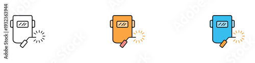 Welding mask and sparks icon set. Safety equipment symbol for metalwork, industrial construction, and professional welder service design. Vector Illustration.