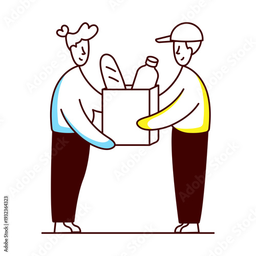 A hand drawn style illustration of a character serving food 