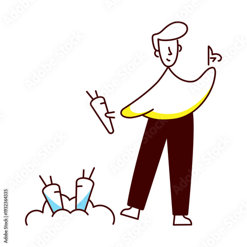 A hand drawn style illustration of a character serving food 