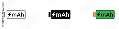 mAh charging icon set. Battery capacity symbol for mobile energy, electric storage, and battery life design. Vector Illustration.