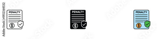 Financial penalty icon set. fine document symbol for compliance, tax penalty, and debt payment design. Vector Illustration.