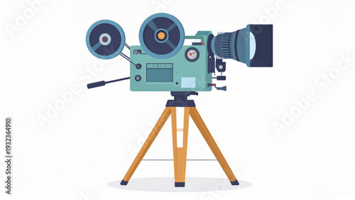 Vintage Movie Camera on Tripod – Retro Film Production and Professional Filmmaking Vector Illustration