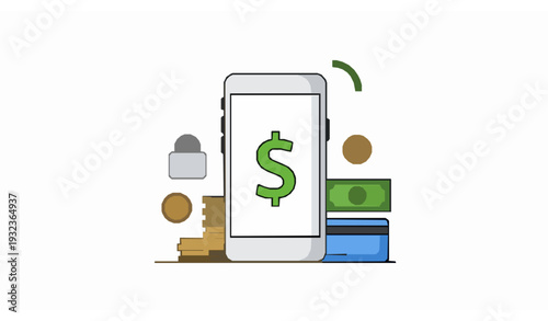 Mobile phone with dollar symbol digital money payment vector icon for fintech and online banking