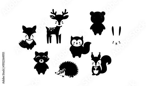 Adorable woodland forest animals cartoon vector collection with cute wildlife characters