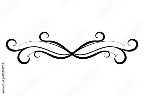 Black symmetrical scroll with swirls and curls on white background