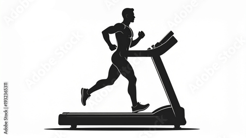 Muscular Man Silhouette Running on Treadmill – Fitness, Cardio Workout, and Gym Lifestyle Vector Illustration