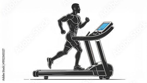 Muscular Man Silhouette Running on Treadmill – Fitness, Cardio Workout, and Gym Lifestyle Vector Illustration
