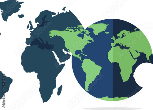 Global map illustration showcasing continents and oceans, with a focus on North and South America