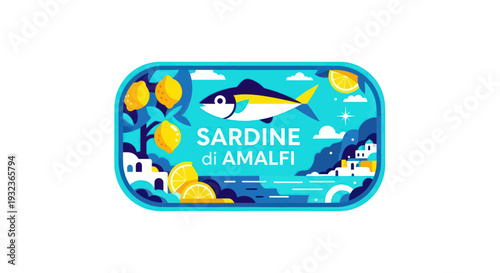 Sardine di Amalfi illustration: Italian coast, lemons, and fish